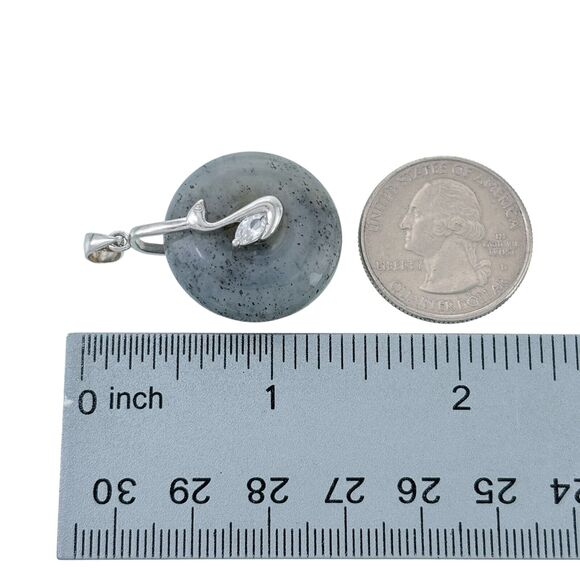 Vintage Sterling Silver Cubic Zirconia Nephrite Jade Doughnut Swan Bale Pendant - Picture 4 of 5